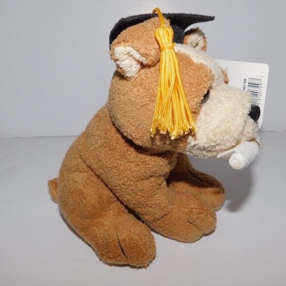 Russ Luv Pets Bullet Bulldog Tan Brown 7" Plush stuffed Graduation Cap Diploma - Picture 3 of 5